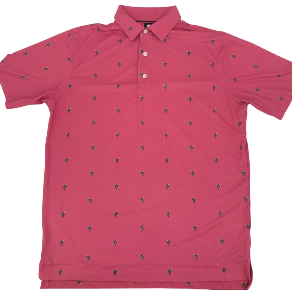 FootJoy Golf Polo Mens L Pink Cactus Print Short Sleeve Performance Shirt